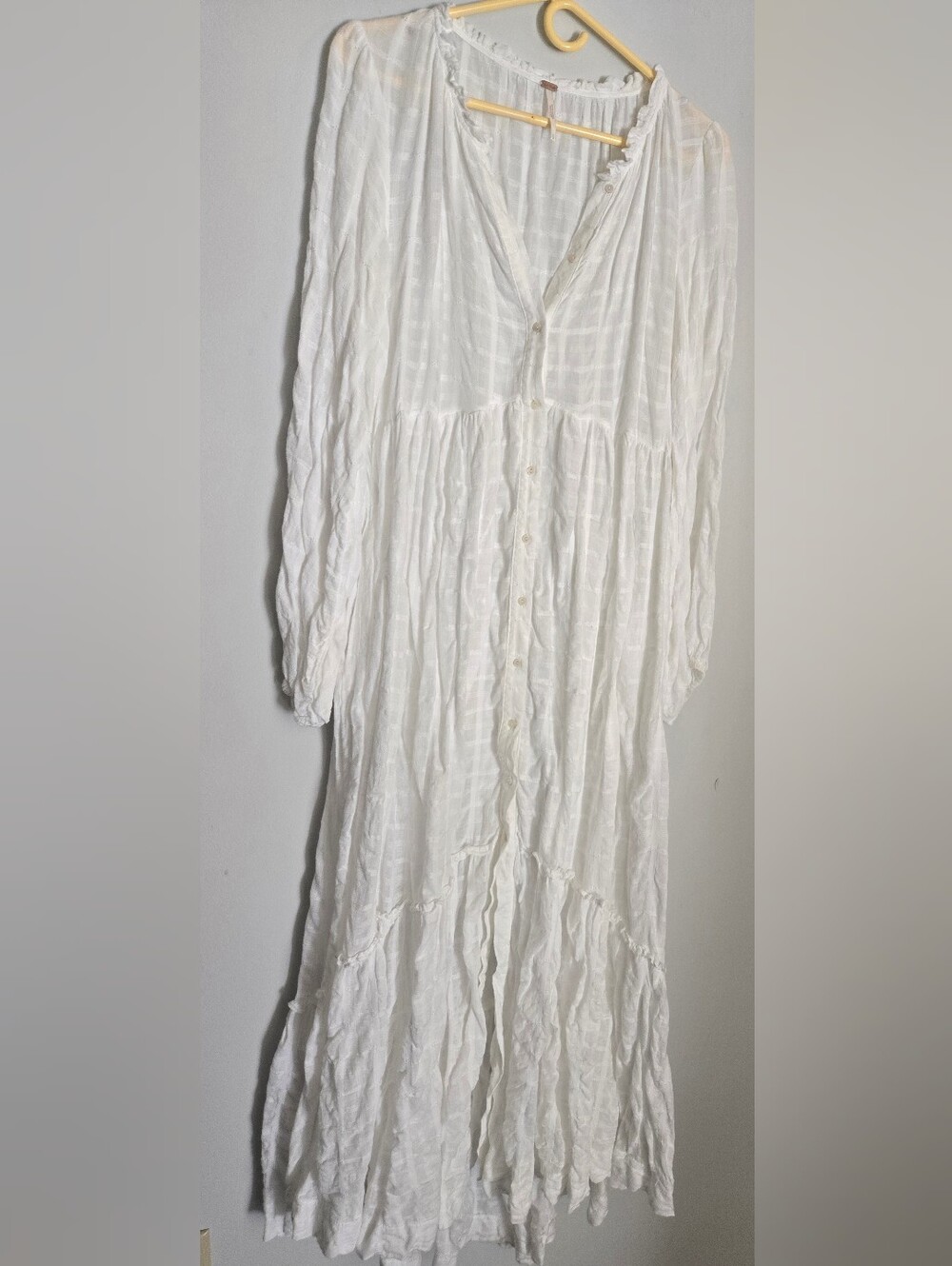 Free People White Long Button-Front Maxi Dress